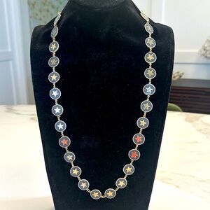 TOVA Gold Star Long Necklace Set in Blue-Grey Enamel  in Gold-Tone Metal